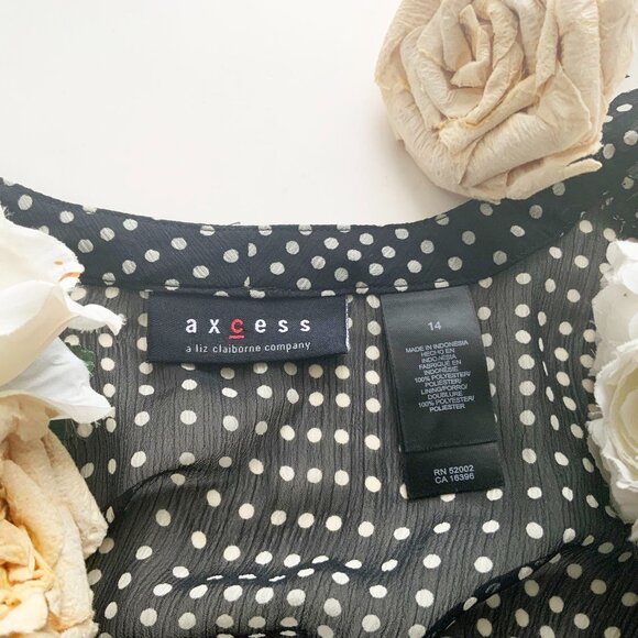 AXCESS Size 14 Semi See Through Black and White Polka Dots Polyester Waisted Top - Picture 13 of 13